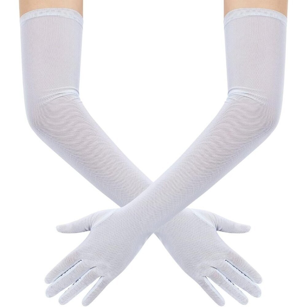 Women's Tulle Mesh White Long Stretchy Gloves Halloween Party Wedding Costume